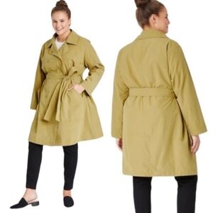 NWT AVA VIV Plus Size Water Resistant Belted Snap Front Rain Coat in Green 2X